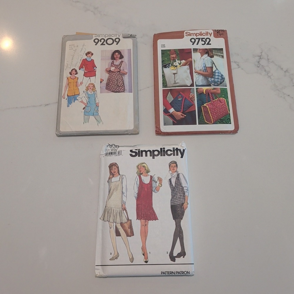 3 Simplicity 7938 9752 9209~ Dress Top Vest Bags